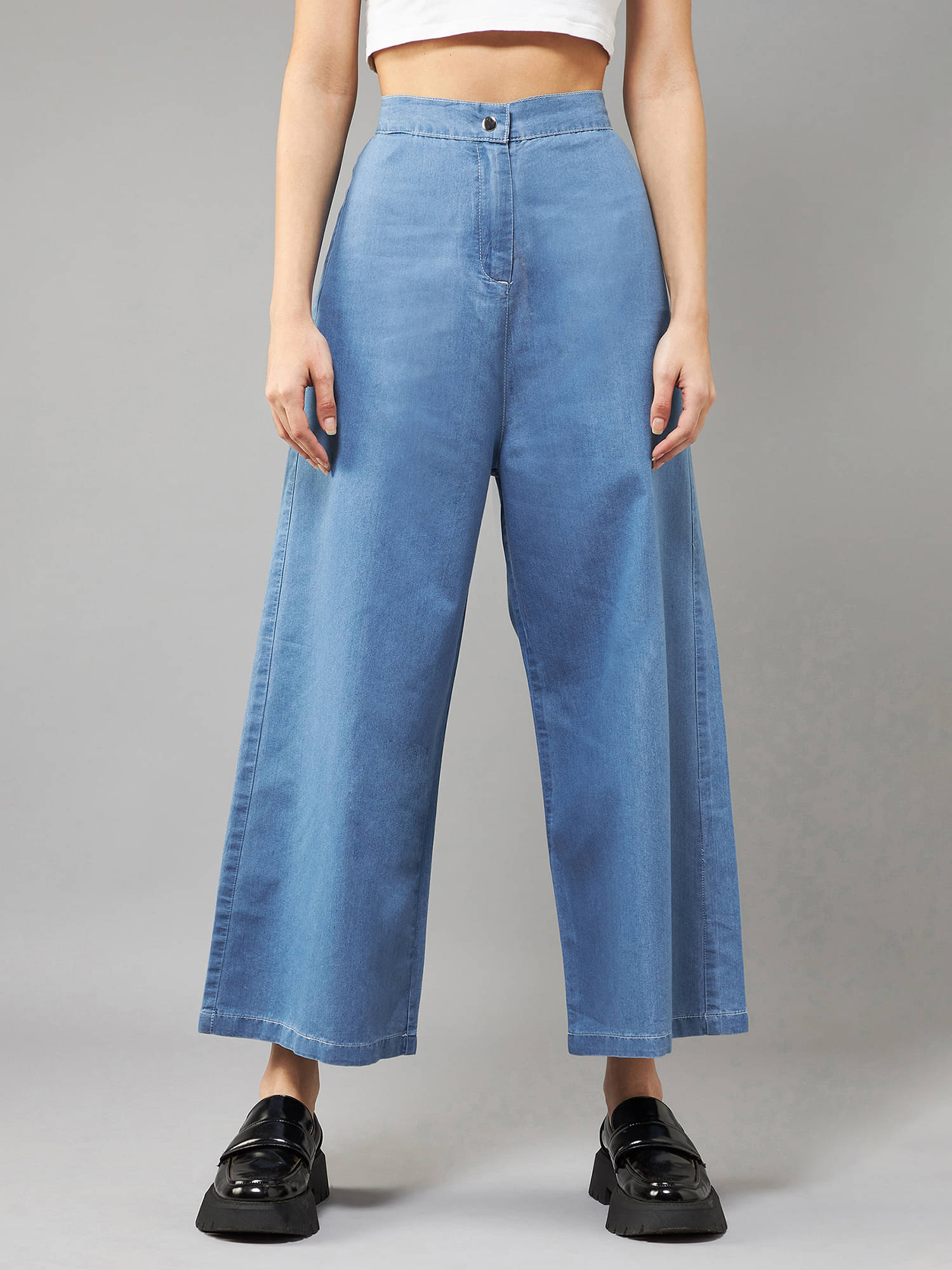     			Dolce Crudo Blue Denim Wide Leg Women's Casual Pants ( Pack of 1 )
