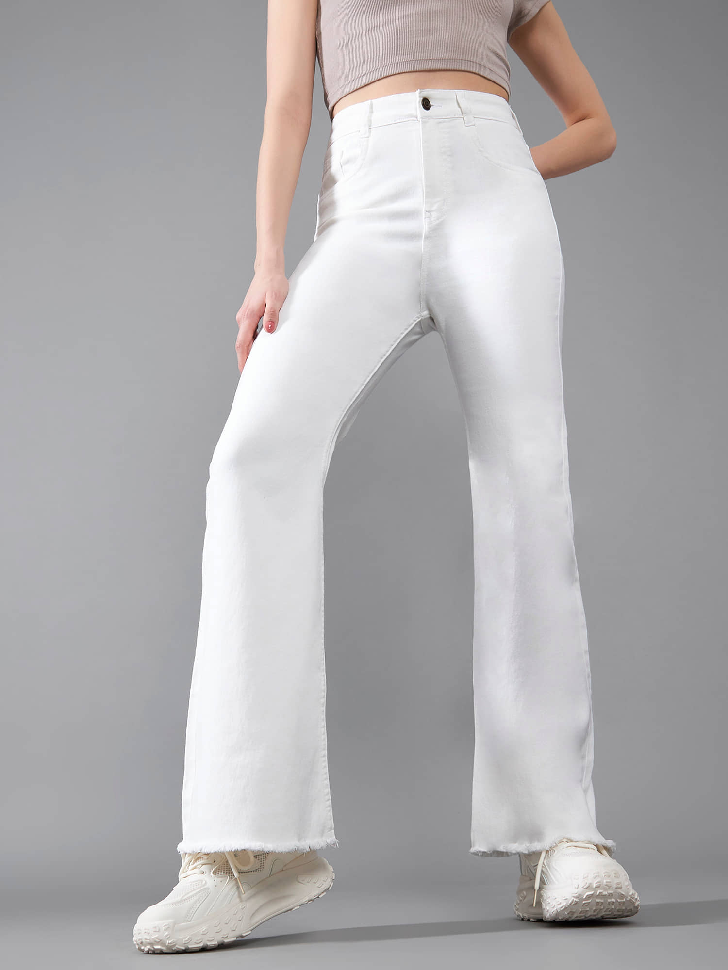 Dolce Crudo - White Denim Bootcut Women's Jeans ( Pack of 1 ) - Jeans | Buy online on ZillyBuy