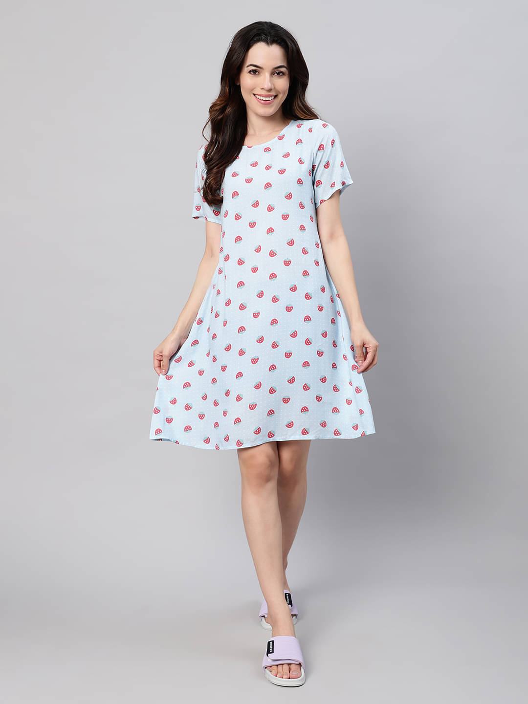Flamboyant Women Rayon Printed A-line Dress ( Blue )     			Flamboyant Women Rayon Printed A-line Dress ( Blue )