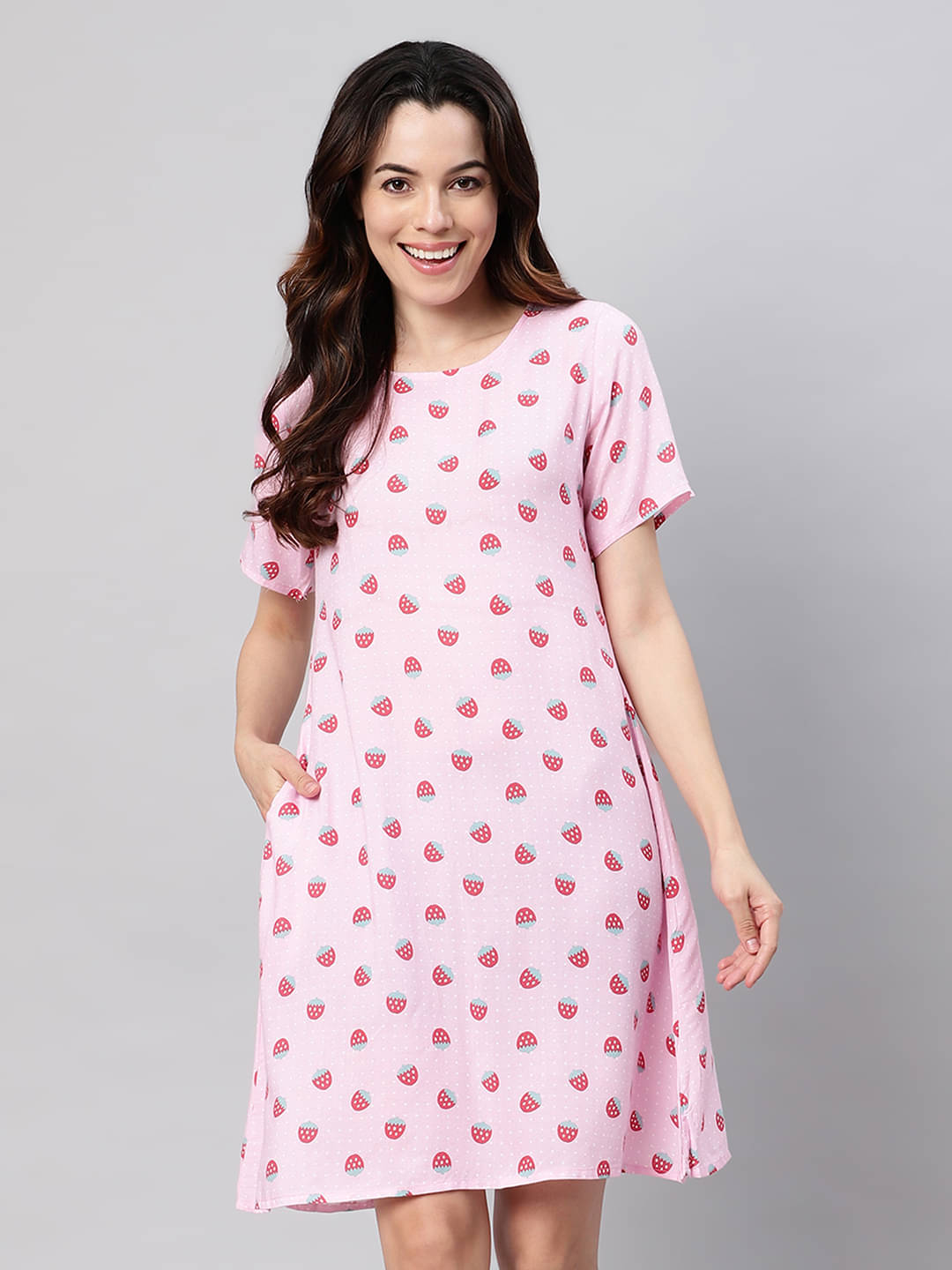     			Flamboyant Women Rayon Printed A-line Dress ( Pink )
