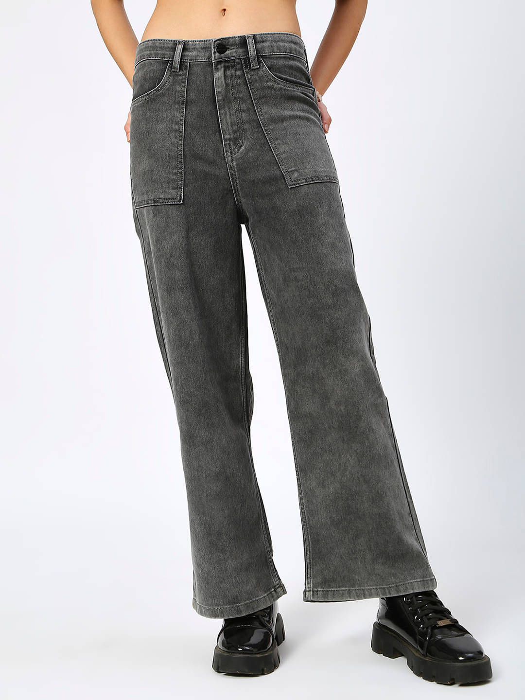    			HJ HASASI - Grey Denim Wide Leg Women's Jeans ( Pack of 1 )