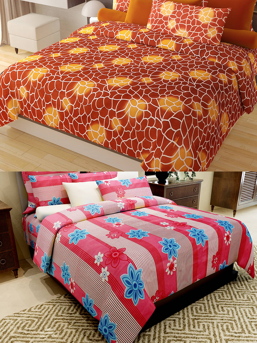     			Home Candy Cotton 2 Double Bedsheet with 4 Pillow Covers ( Orange )