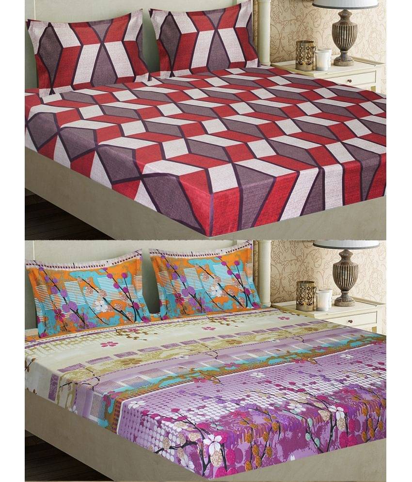     			Home Candy Microfiber 2 Double Bedsheet with 4 Pillow Covers ( Red )