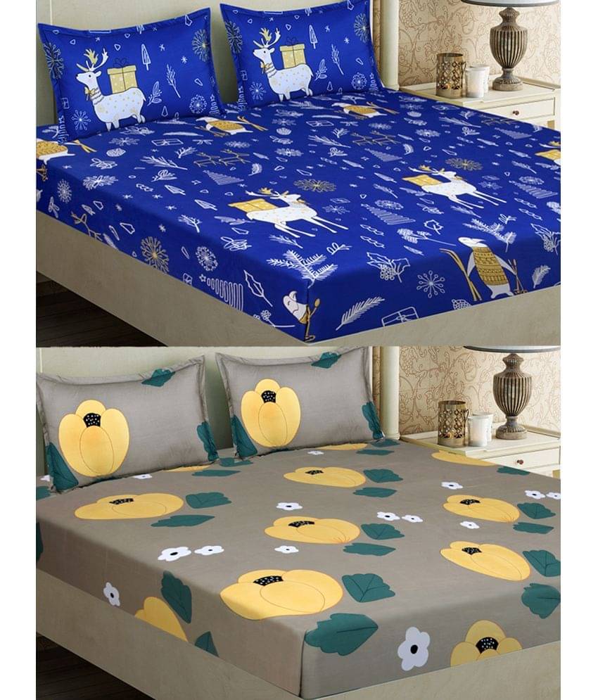 Home Candy Microfiber Floral 2 Double Bedsheet with 4 Pillow Covers - Brown Home Candy Microfiber Floral 2 Double Bedsheet with 4 Pillow Covers - Brown