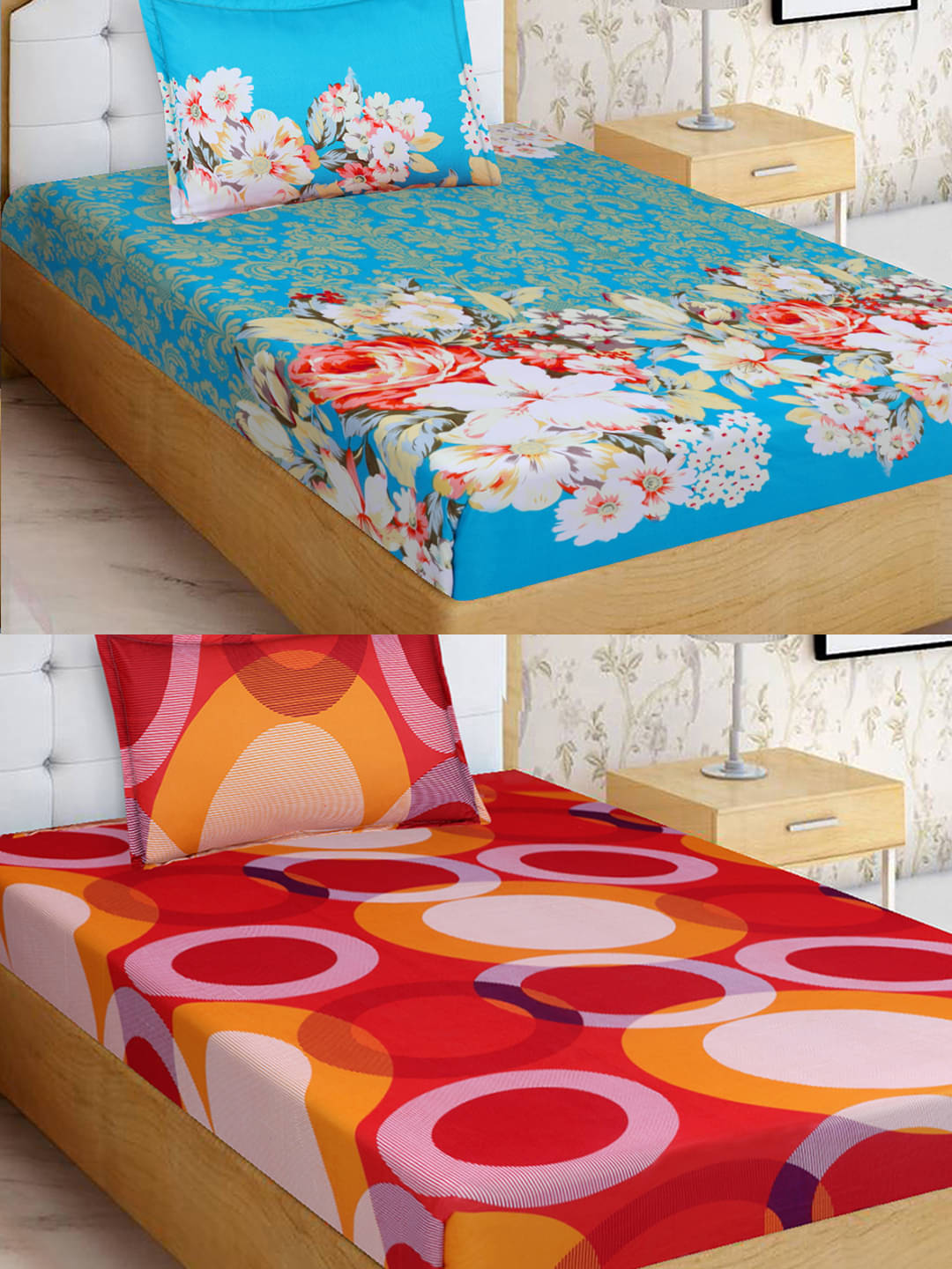 Home Candy Microfiber Floral 2 Single Bedsheet with 2 Pillow Covers - Orange Home Candy Microfiber Floral 2 Single Bedsheet with 2 Pillow Covers - Orange