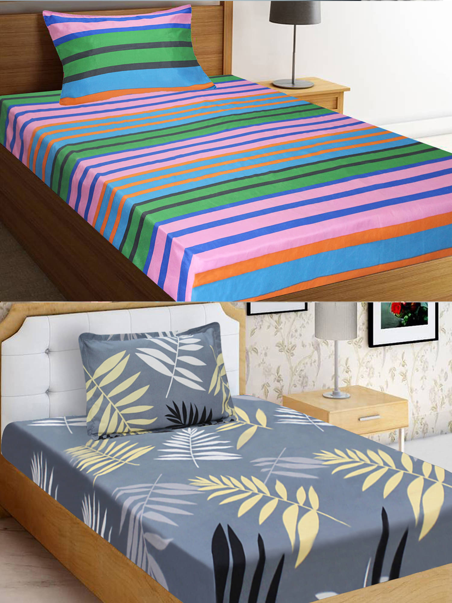 Home Candy Microfiber Floral 2 Single Bedsheet with 2 Pillow Covers - Grey     			Home Candy Microfiber Floral 2 Single Bedsheet with 2 Pillow Covers - Grey