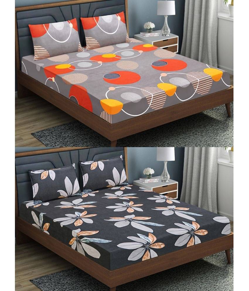 Home Candy Microfiber Floral 2 Double Bedsheet with 4 Pillow Covers - Orange Home Candy Microfiber Floral 2 Double Bedsheet with 4 Pillow Covers - Orange