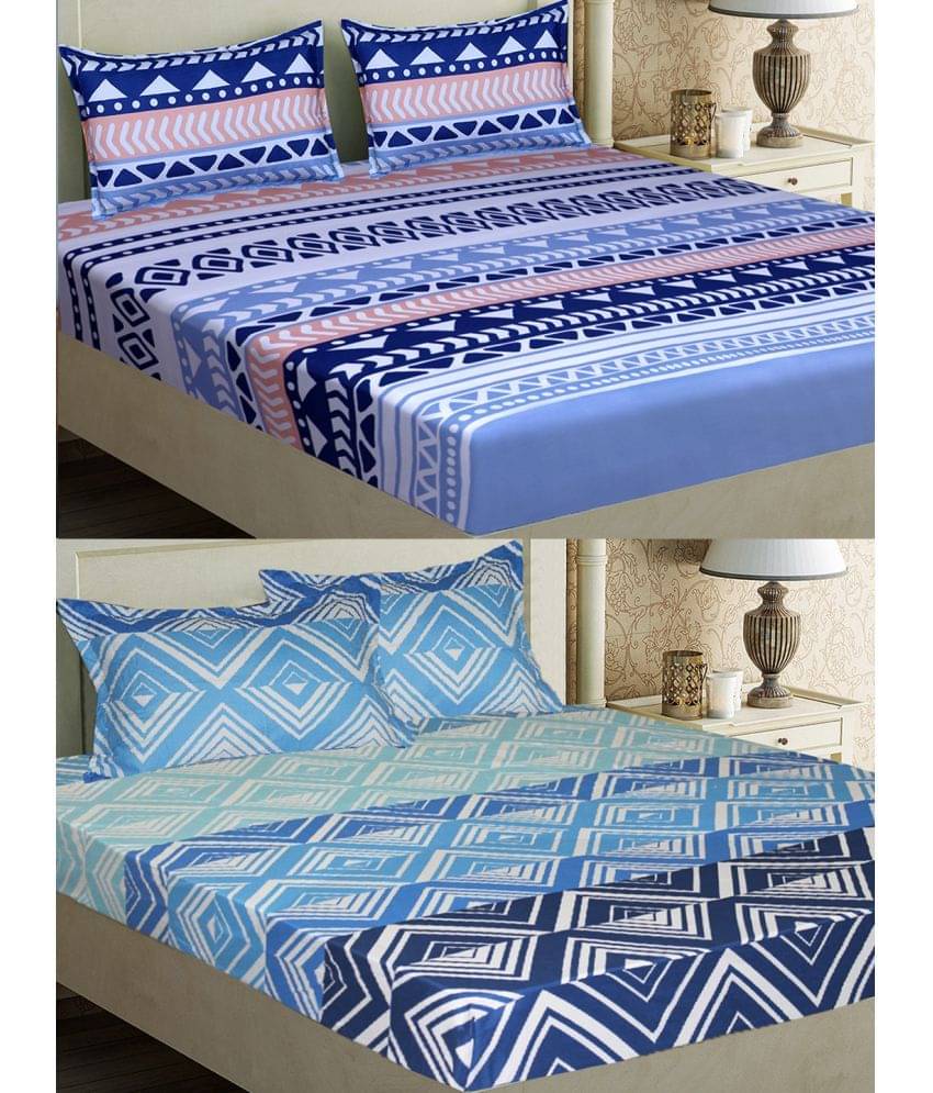     			Home Candy Microfiber 2 Double Bedsheet with 4 Pillow Covers ( Blue )