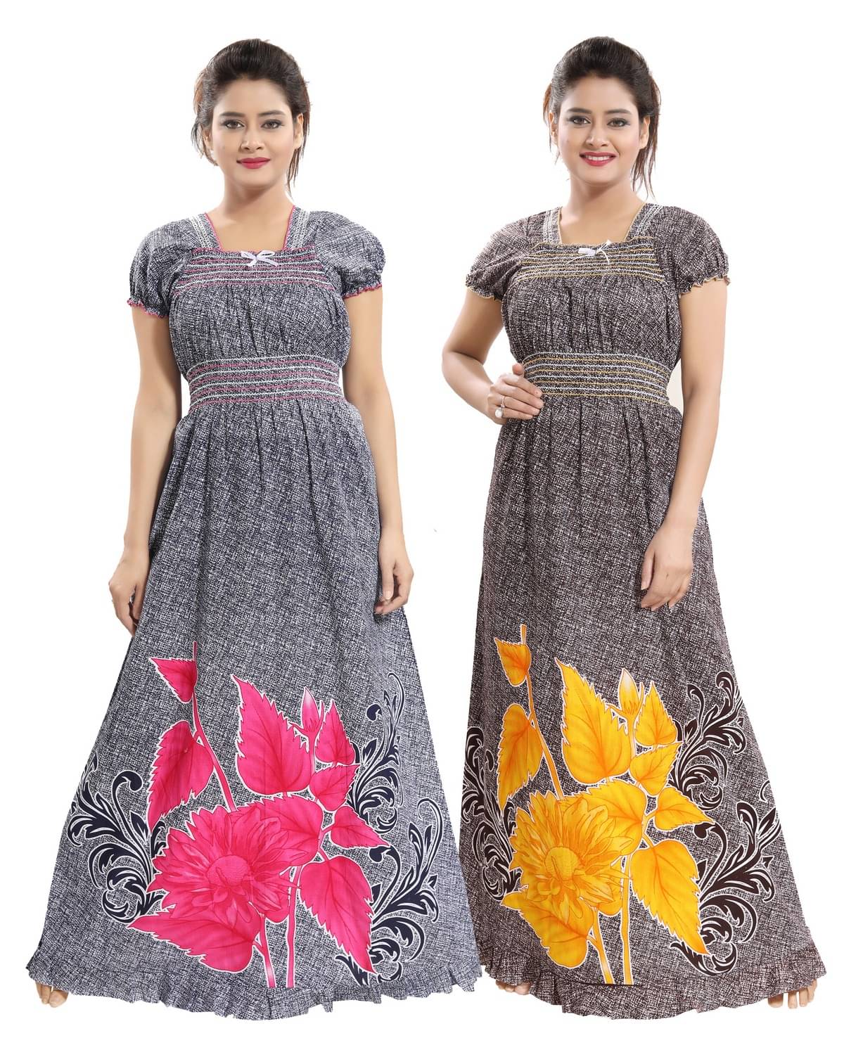     			INNER BEATS Multicolor Cotton Blend Women's Nightwear Night Dress ( Pack of 2 )