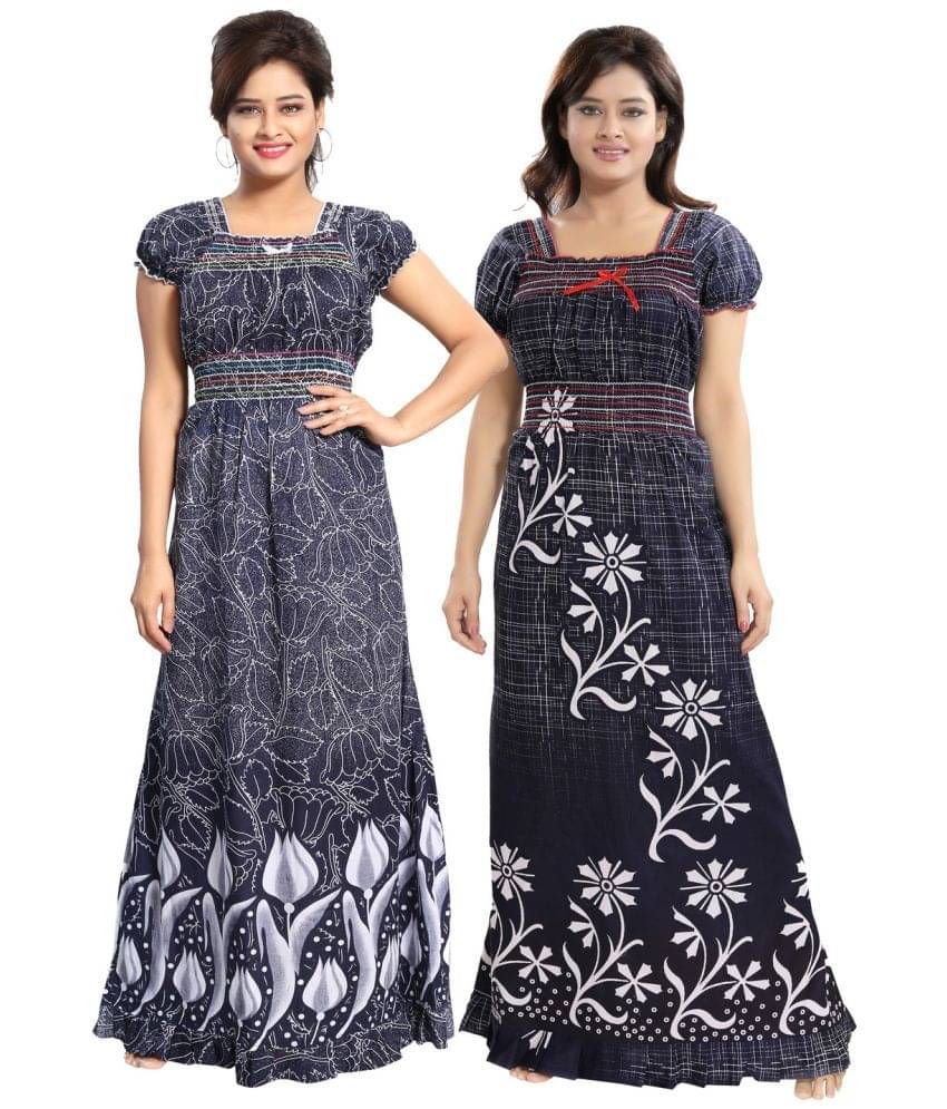     			INNER BEATS Multicolor Cotton Blend Women's Nightwear Night Dress ( Pack of 2 )