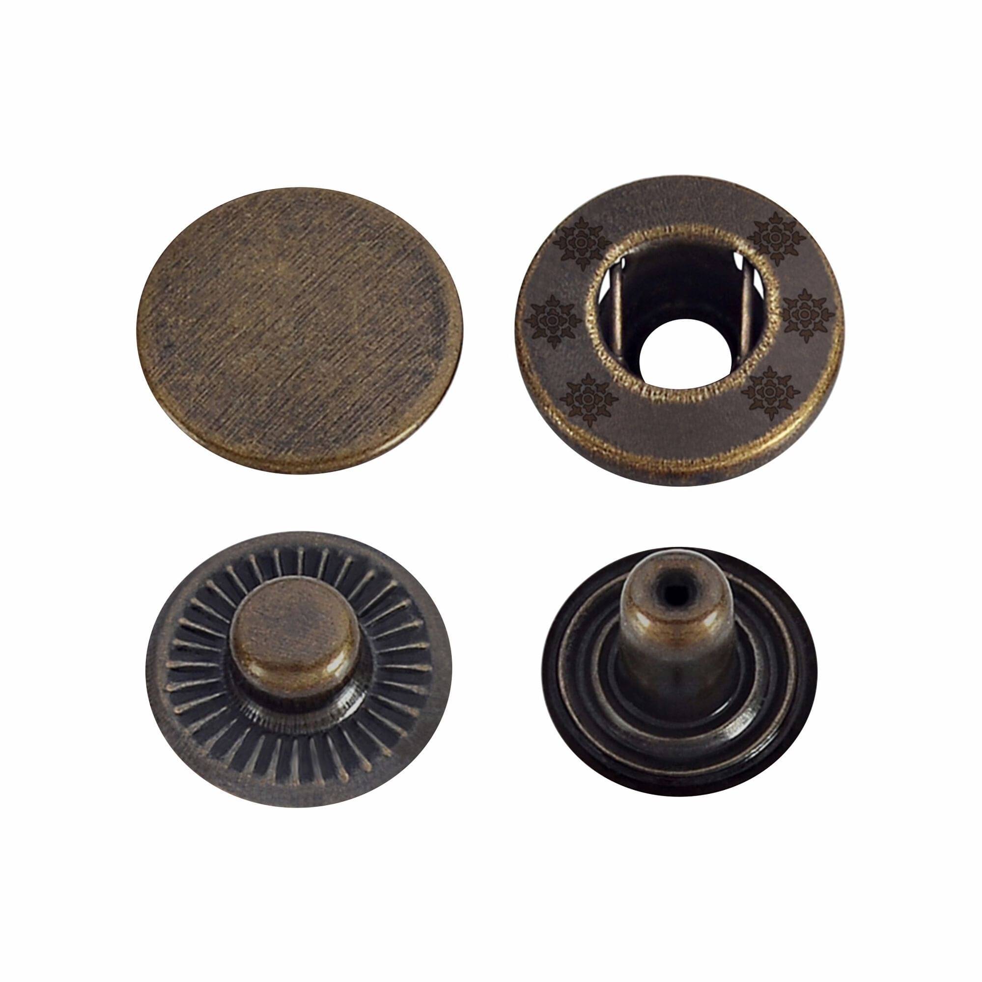 Jyoti Snap Button (100 Sets of Size VT - 8/15 mm of Brass in Antique Brass Finish) Strong Grip Round Studs Clasp, Fasteners for Sewing, Purses, Bags, Leather, Clothes and DIY Works - Pack of 1 Jyoti Snap Button (100 Sets of Size VT - 8/15 mm of Brass in Antique Brass Finish) Strong Grip Round Studs Clasp, Fasteners for Sewing, Purses, Bags, Leather, Clothes and DIY Works - Pack of 1