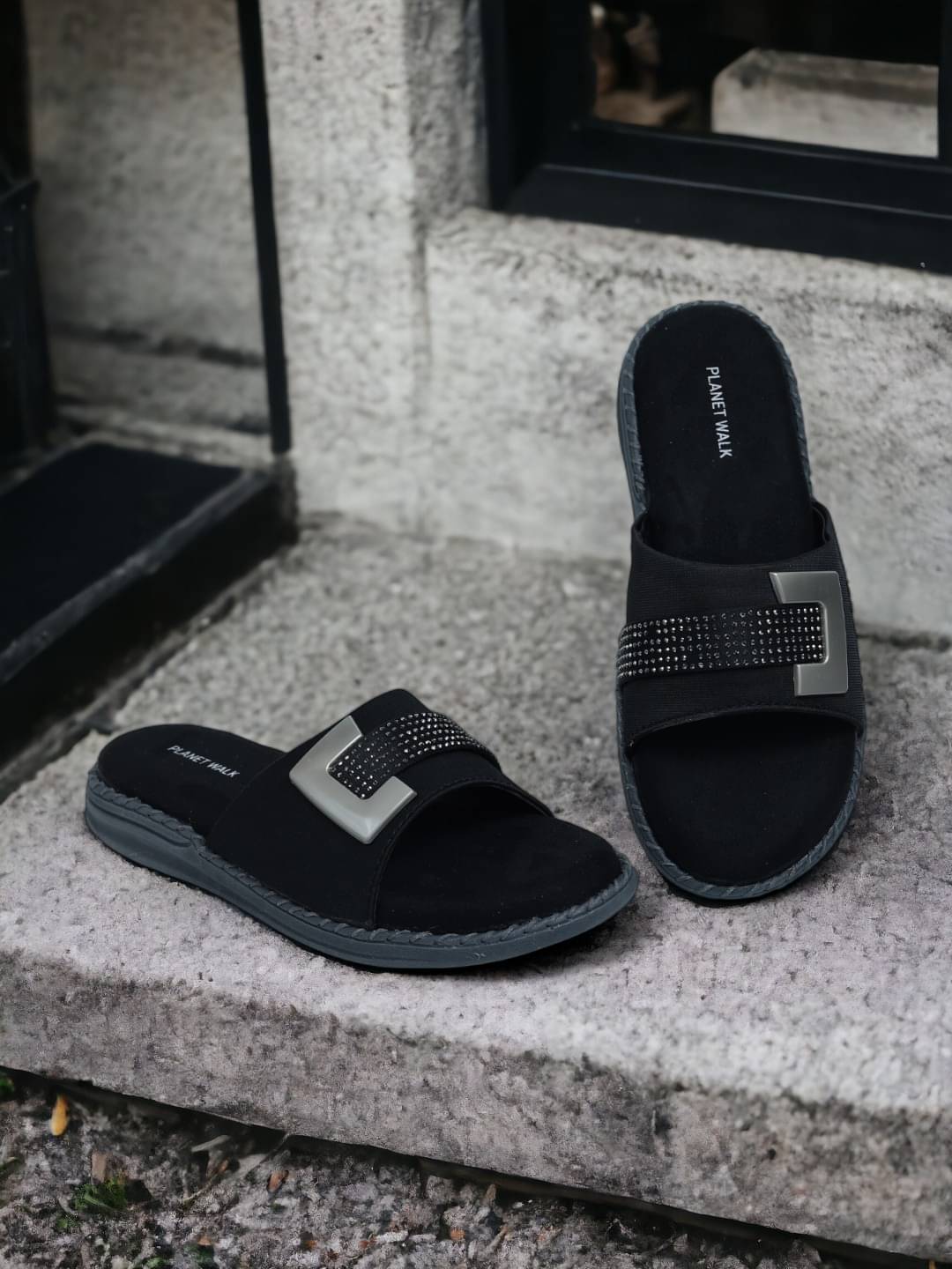     			PLANET WALK Black Women's Flats
