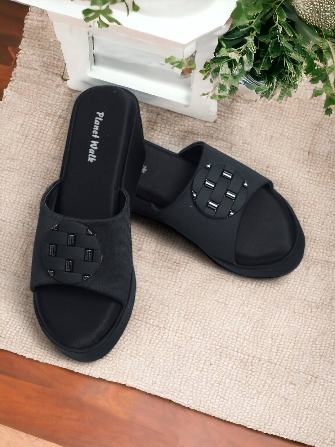     			PLANET WALK Black Women's Slip On Heels
