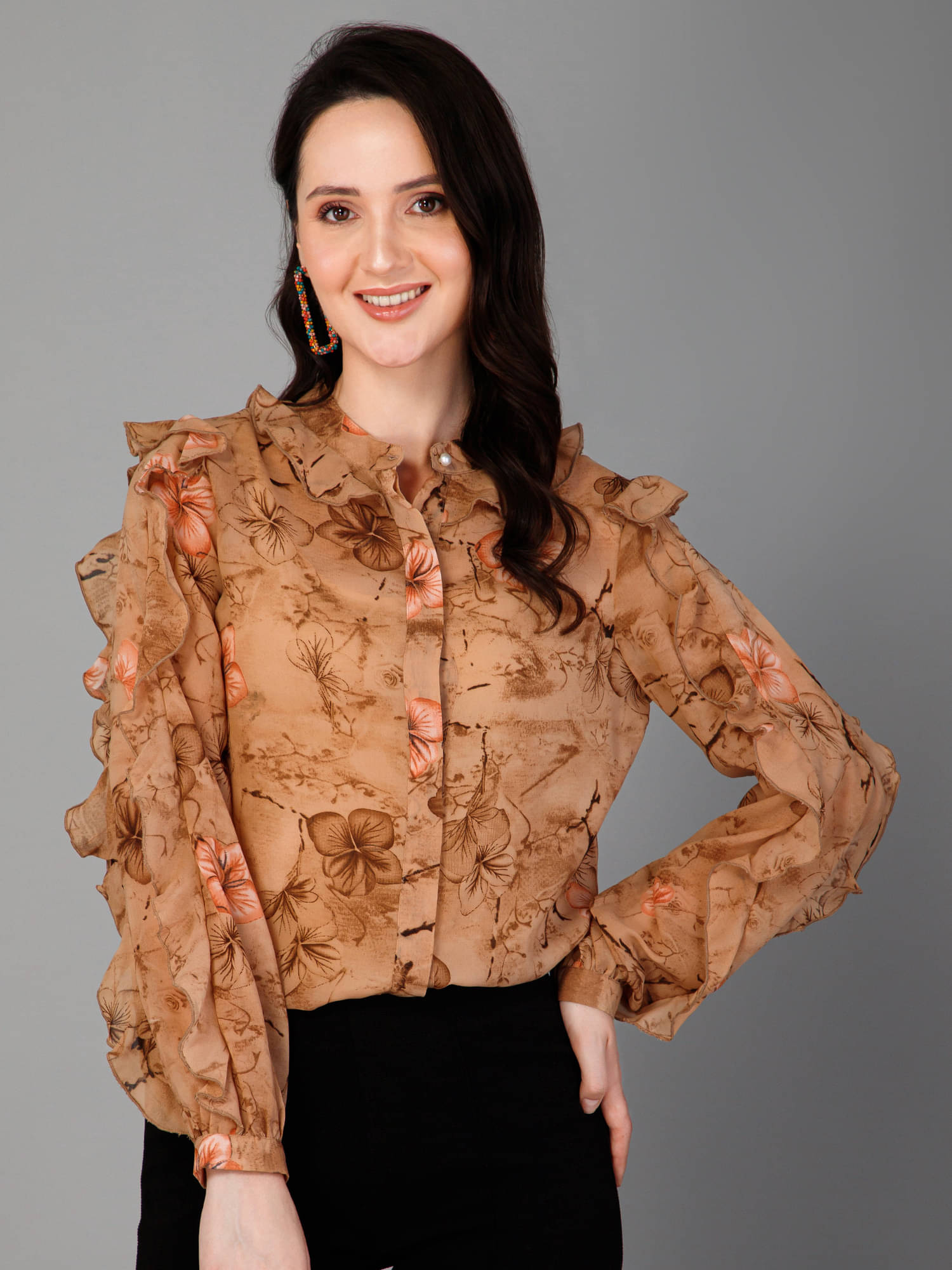 Purys Women's Georgette Regular Top ( Beige ) Purys Women's Georgette Regular Top ( Beige )