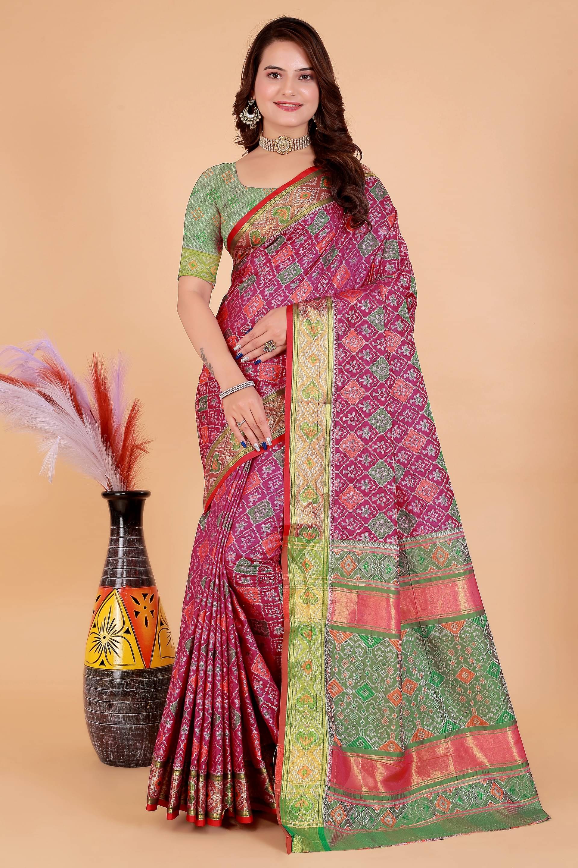     			Raj Vivah Jacquard Embellished Saree With Unstitched Blouse Piece ( Wine )