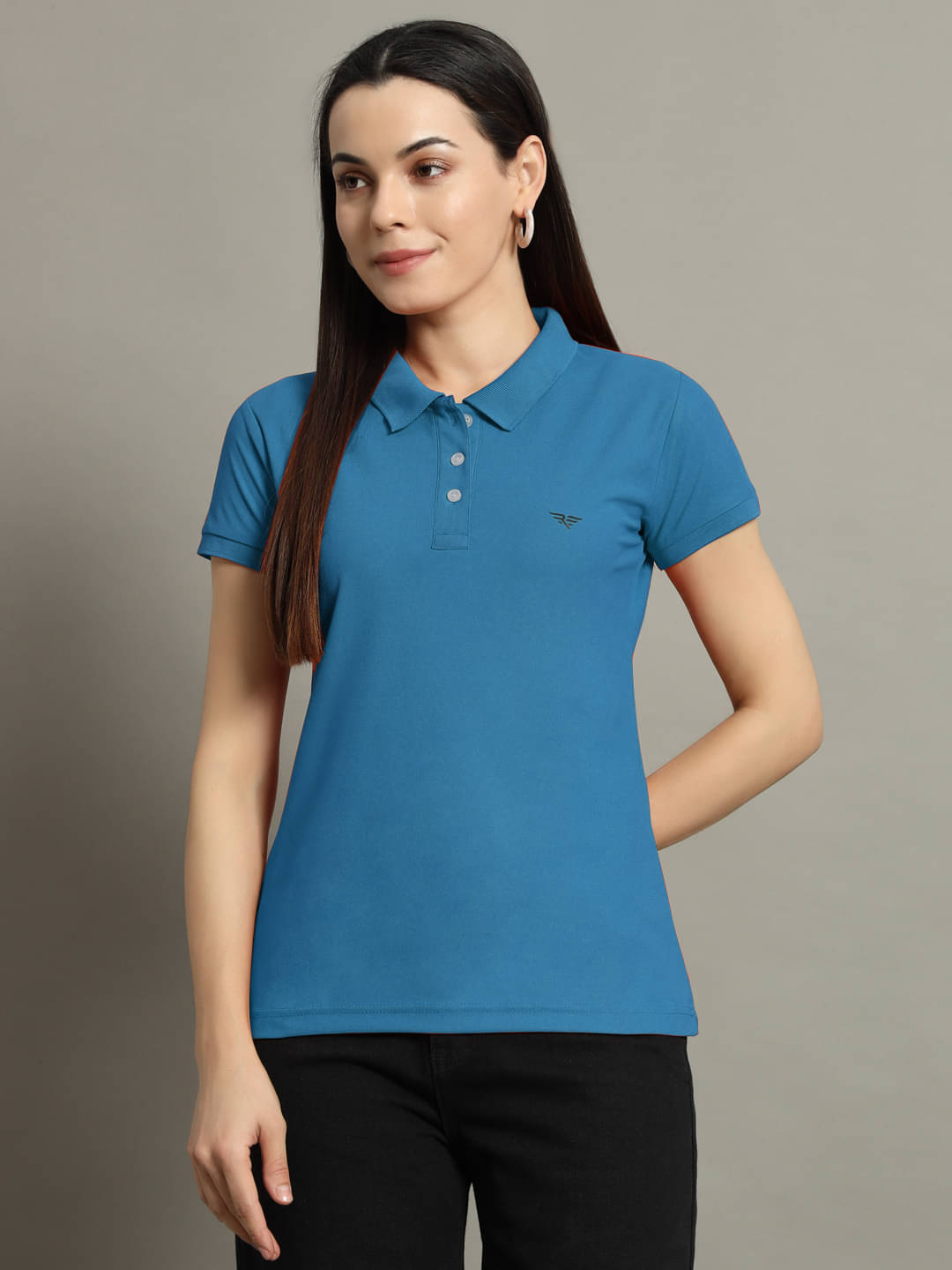 Riss Women Cotton Blend Solid Regular Fit Polo Collar T-Shirt ( Teal ) Riss Women Cotton Blend Solid Regular Fit Polo Collar T-Shirt ( Teal )