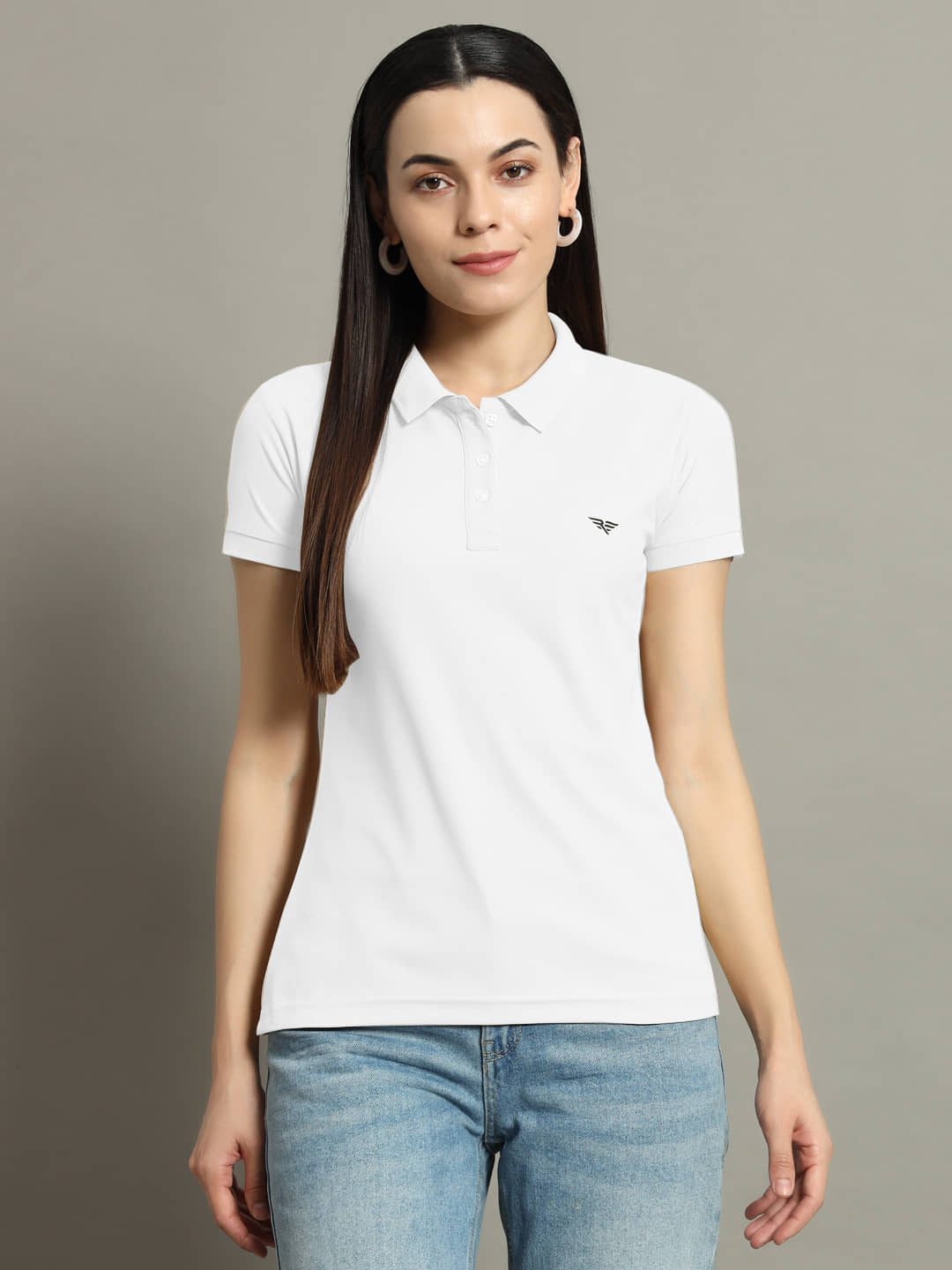 Riss Women Cotton Blend Solid Regular Fit Polo Collar T-Shirt ( Teal )