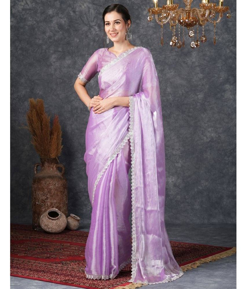Samah Chiffon Embellished Saree With Unstitched Blouse Piece ( Purple ) Samah Chiffon Embellished Saree With Unstitched Blouse Piece ( Purple )
