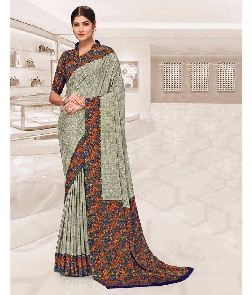 Samah Crepe Printed Saree With Unstitched Blouse Piece ( Khaki ) Samah Crepe Printed Saree With Unstitched Blouse Piece ( Khaki )