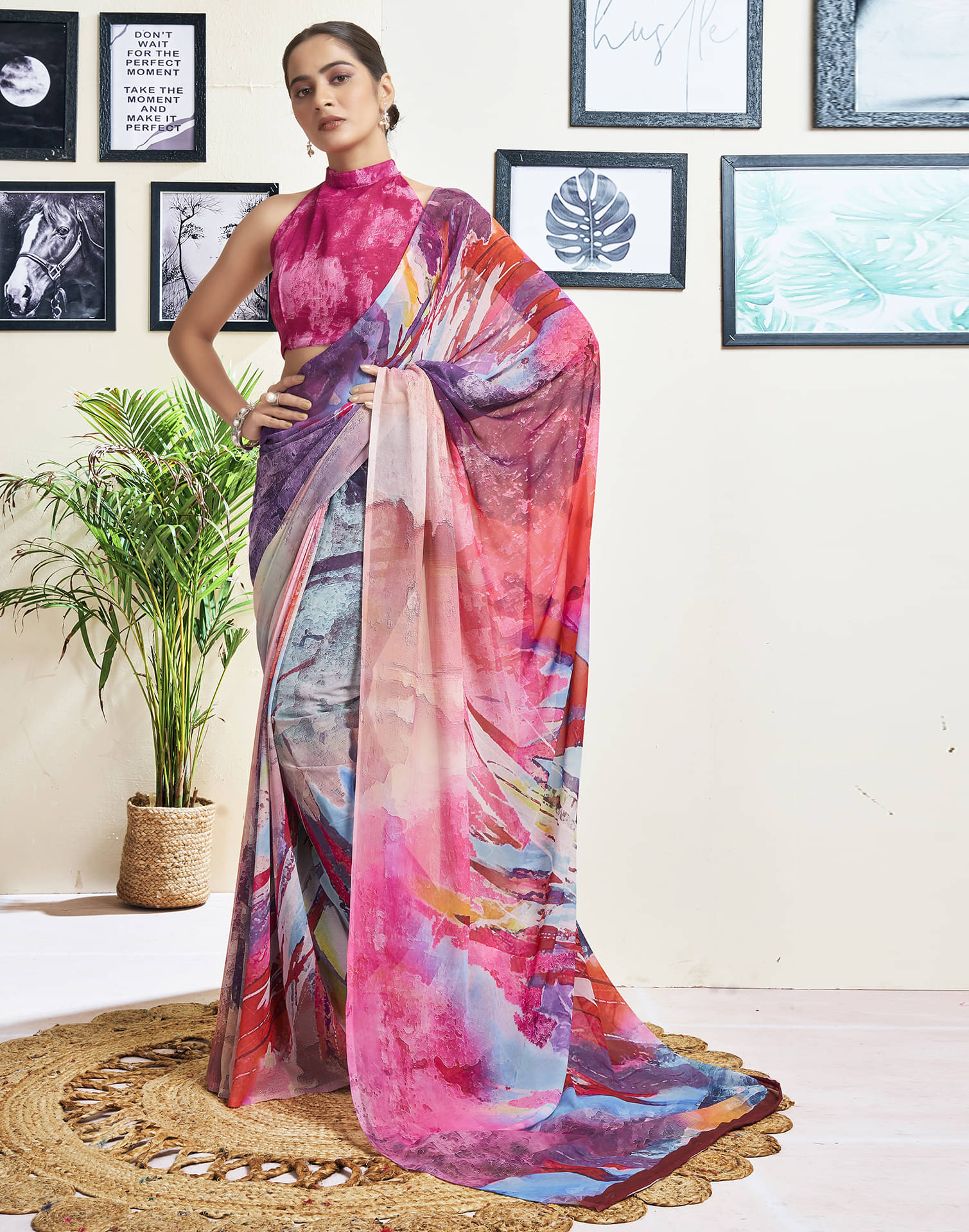 Samah Georgette Printed Saree With Unstitched Blouse Piece ( Multicolor1 ) Samah Georgette Printed Saree With Unstitched Blouse Piece ( Multicolor1 )