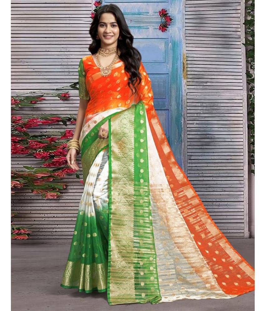 Samah Organza Colorblock Saree With Unstitched Blouse Piece ( Multicolor2 ) Samah Organza Colorblock Saree With Unstitched Blouse Piece ( Multicolor2 )