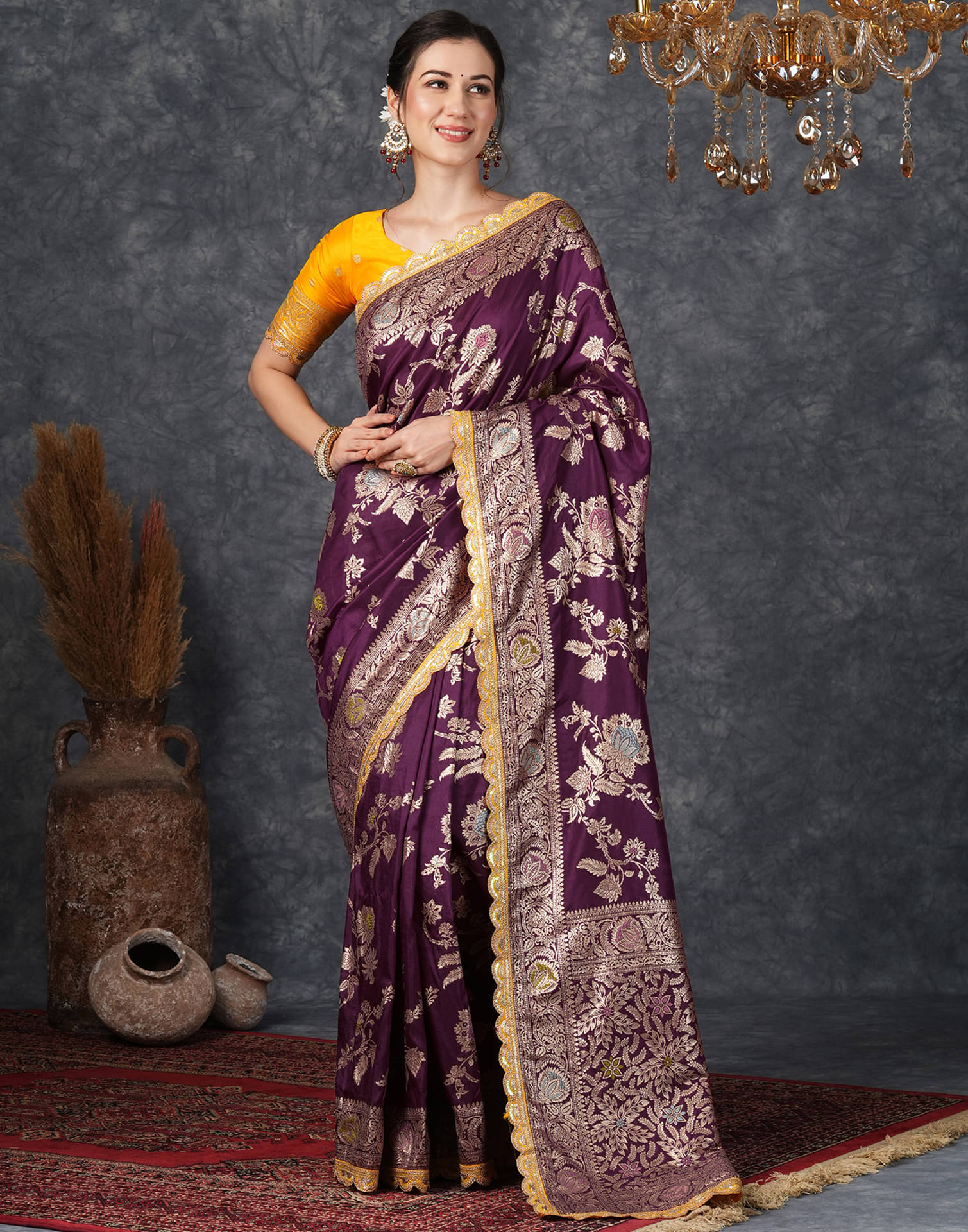 Samah Silk Blend Printed Saree With Unstitched Blouse Piece ( Wine ) Samah Silk Blend Printed Saree With Unstitched Blouse Piece ( Wine )