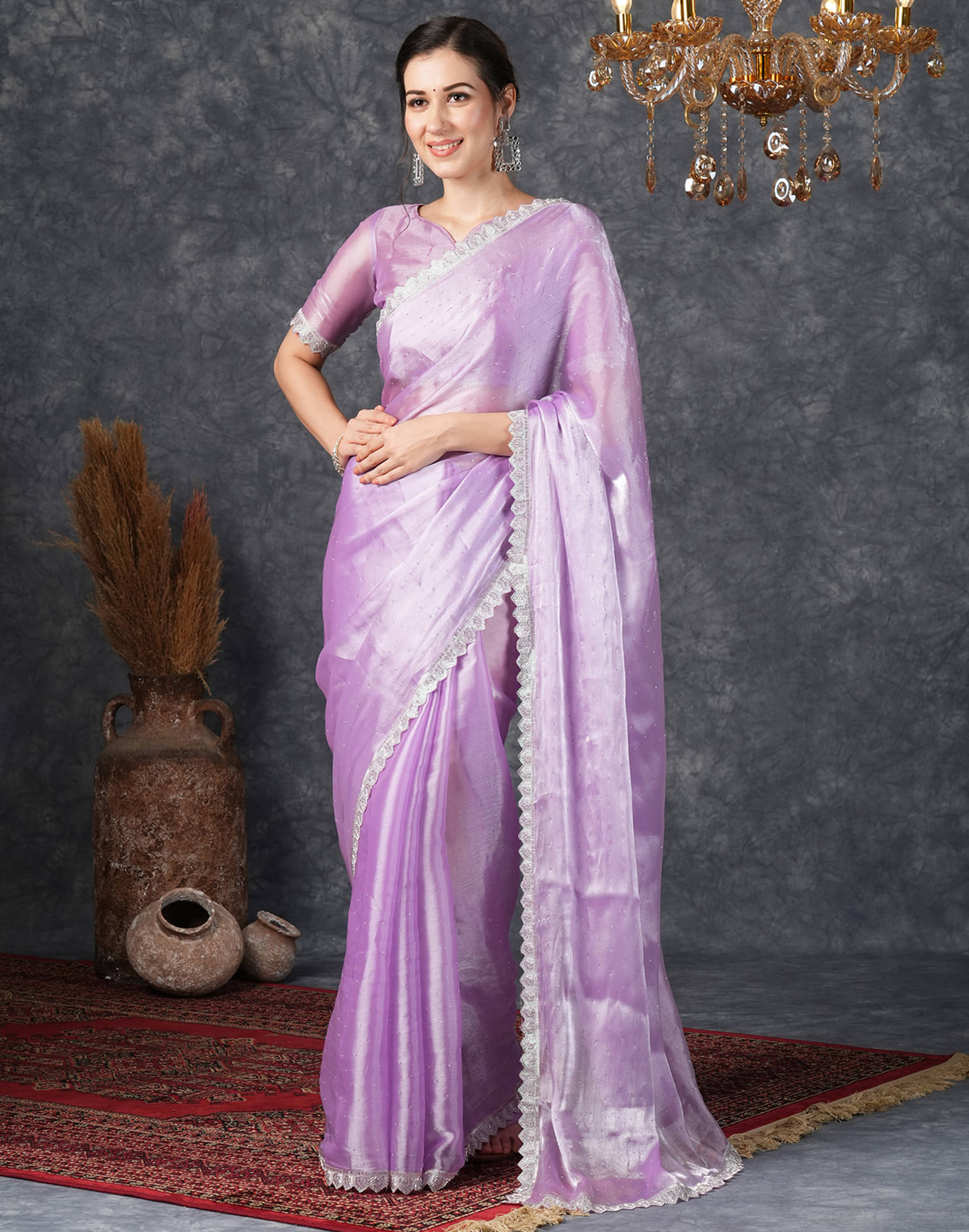 Satrani Chiffon Embellished Saree With Unstitched Blouse Piece ( Purple ) Satrani Chiffon Embellished Saree With Unstitched Blouse Piece ( Purple )
