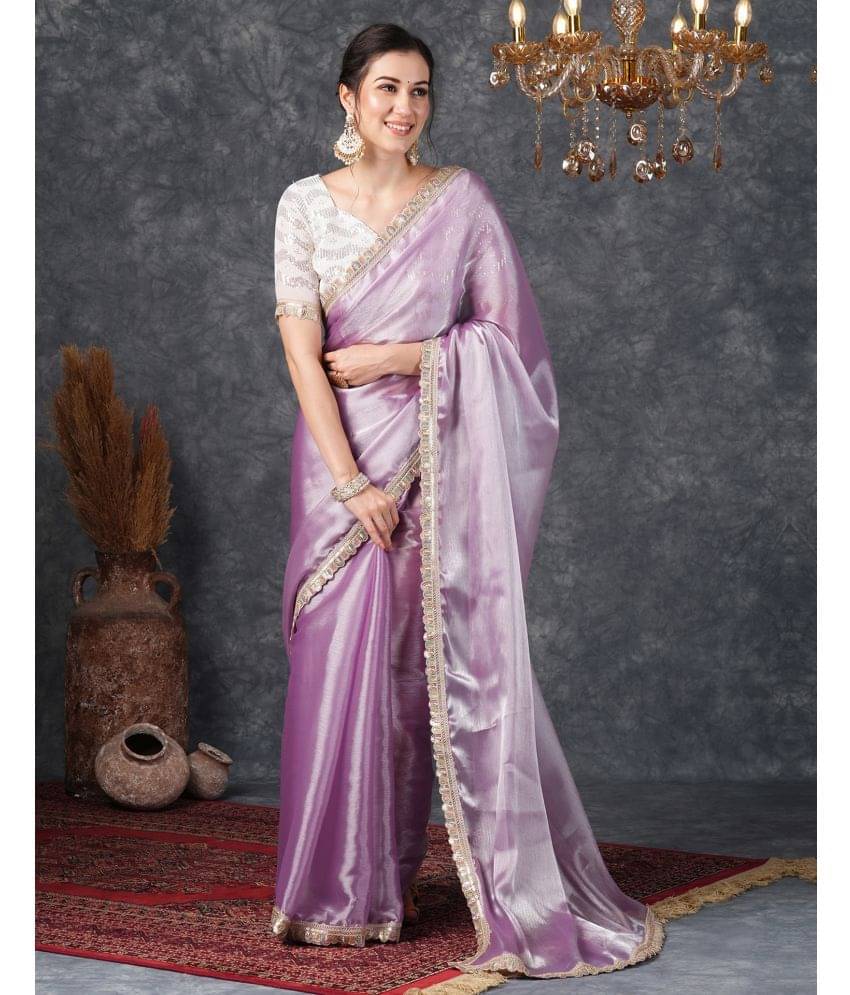 Satrani Chiffon Solid Saree With Unstitched Blouse Piece ( Purple ) Satrani Chiffon Solid Saree With Unstitched Blouse Piece ( Purple )