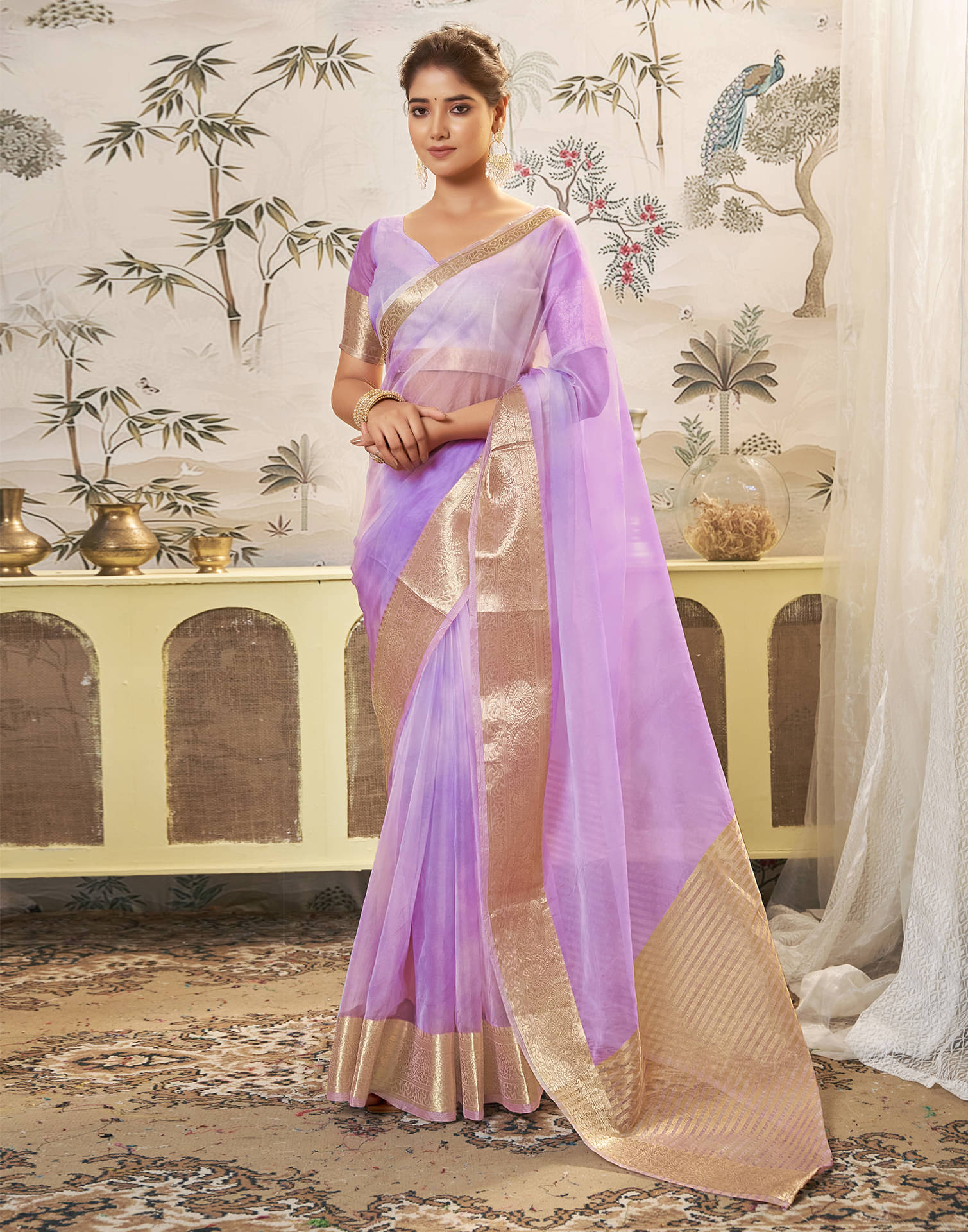 Satrani Organza Embellished Saree With Unstitched Blouse Piece ( Purple ) Satrani Organza Embellished Saree With Unstitched Blouse Piece ( Purple )
