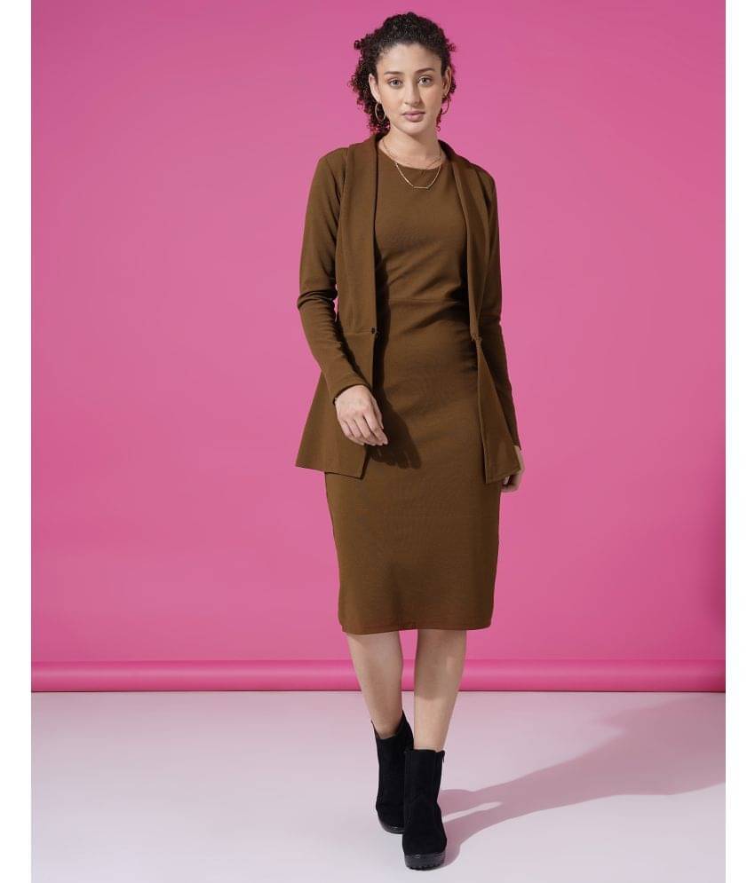 Selvia Women Lycra Solid Bodycon Dress ( Brown ) Selvia Women Lycra Solid Bodycon Dress ( Brown )
