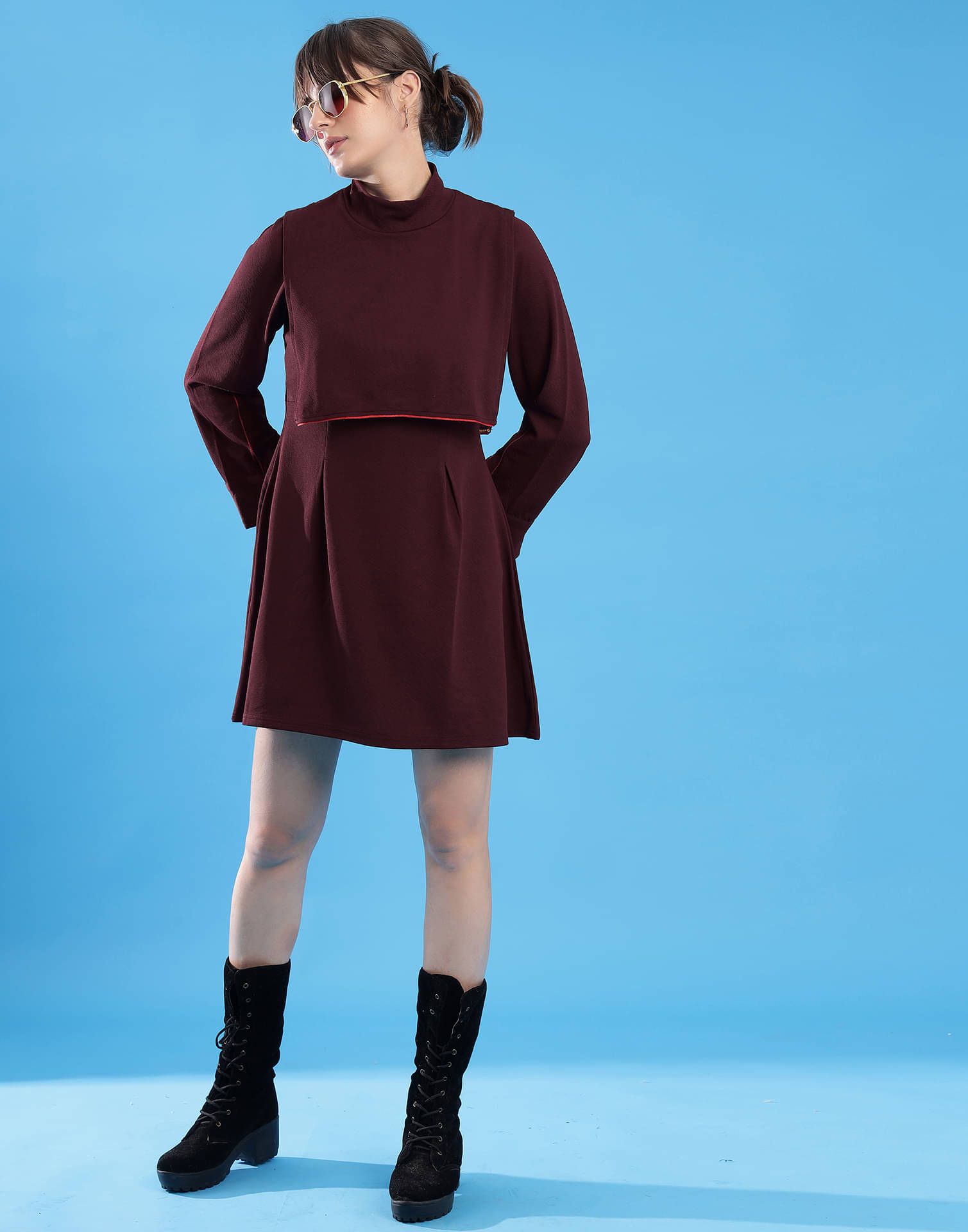     			Selvia Women Lycra Solid A-line Dress ( Maroon )