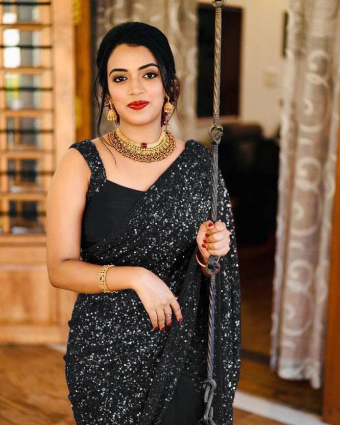 Shivadit ethnic Chiffon Embroidered Saree With Unstitched Blouse Piece ( Black ) Shivadit ethnic Chiffon Embroidered Saree With Unstitched Blouse Piece ( Black )
