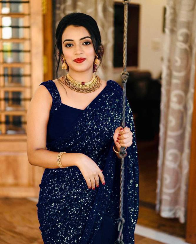     			Shivadit ethnic Chiffon Embroidered Saree With Unstitched Blouse Piece ( Blue )