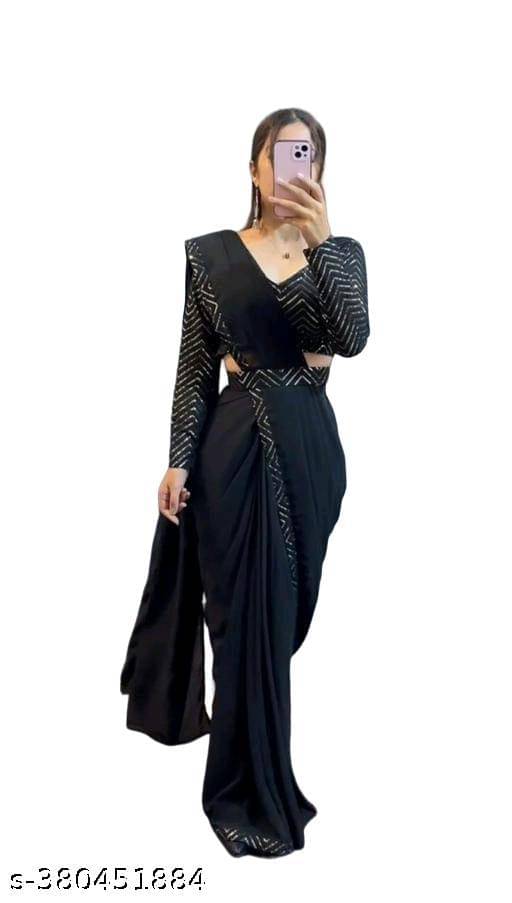 Shivadit ethnic Chiffon Embroidered Saree With Unstitched Blouse Piece ( Black ) Shivadit ethnic Chiffon Embroidered Saree With Unstitched Blouse Piece ( Black )