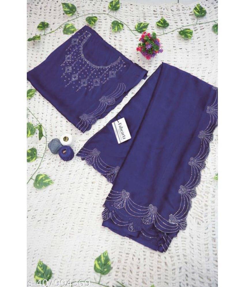     			Shivadit ethnic Georgette Cut Outs Saree With Unstitched Blouse Piece ( Blue )