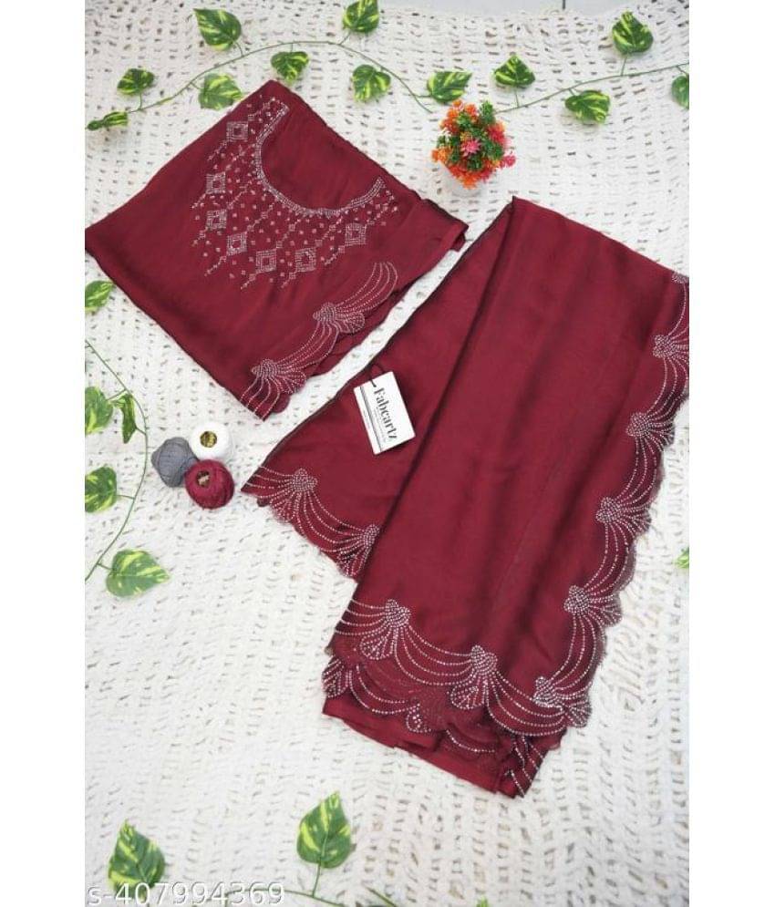     			Shivadit ethnic Georgette Cut Outs Saree With Unstitched Blouse Piece ( Maroon )