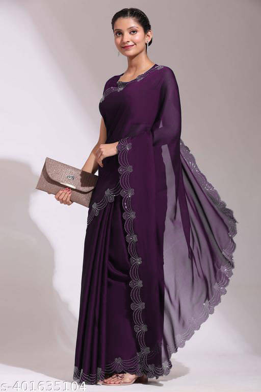 Shivadit ethnic Georgette Self Design Saree With Unstitched Blouse Piece ( Purple ) Shivadit ethnic Georgette Self Design Saree With Unstitched Blouse Piece ( Purple )