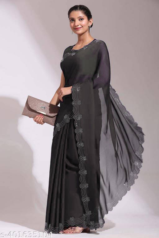 Shivadit ethnic Georgette Self Design Saree With Unstitched Blouse Piece ( Black ) Shivadit ethnic Georgette Self Design Saree With Unstitched Blouse Piece ( Black )