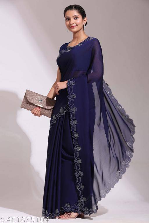    			Shivadit ethnic Georgette Self Design Saree With Unstitched Blouse Piece ( Blue )