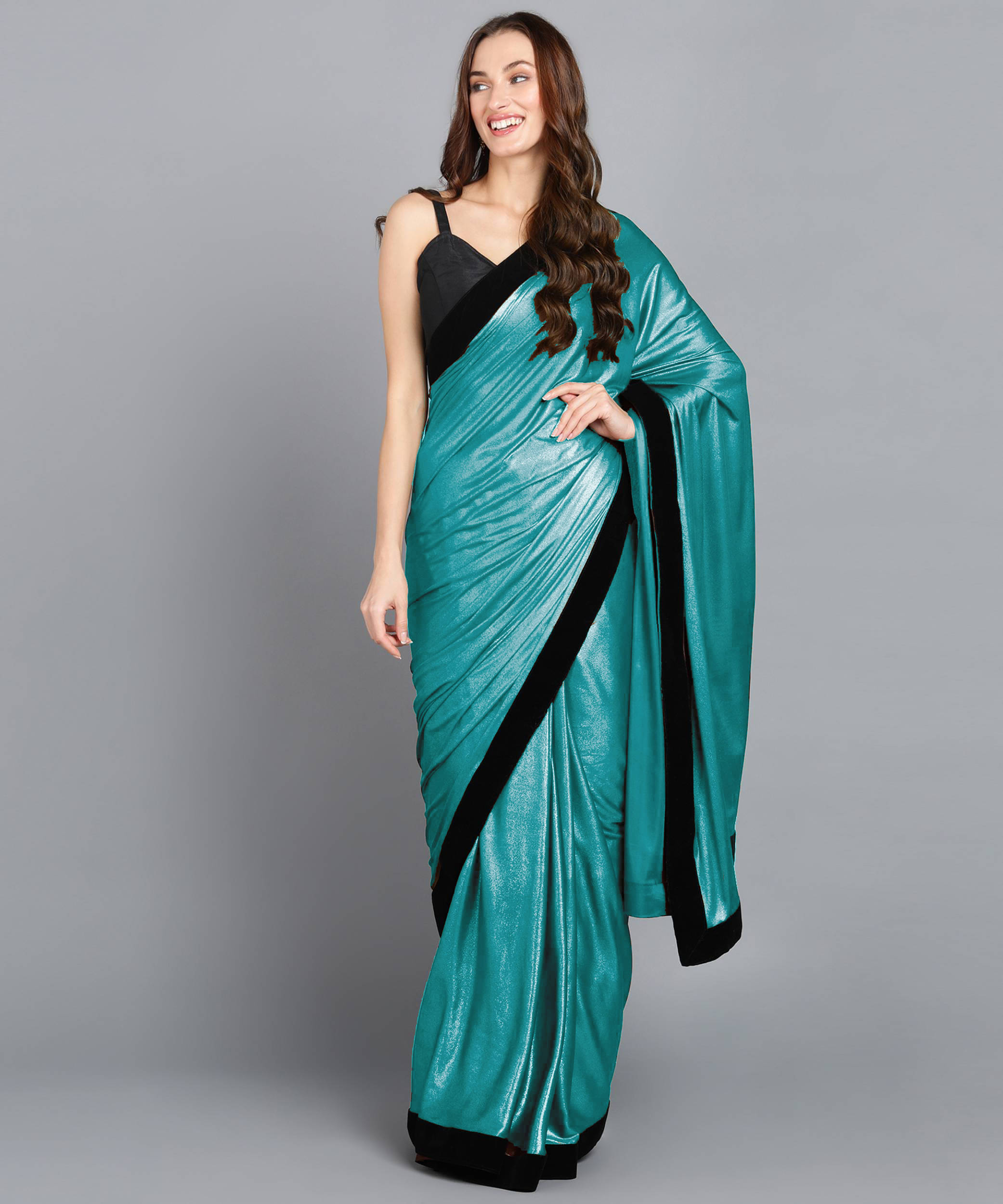     			Shivadit ethnic Lycra Self Design Saree With Unstitched Blouse Piece ( Teal )