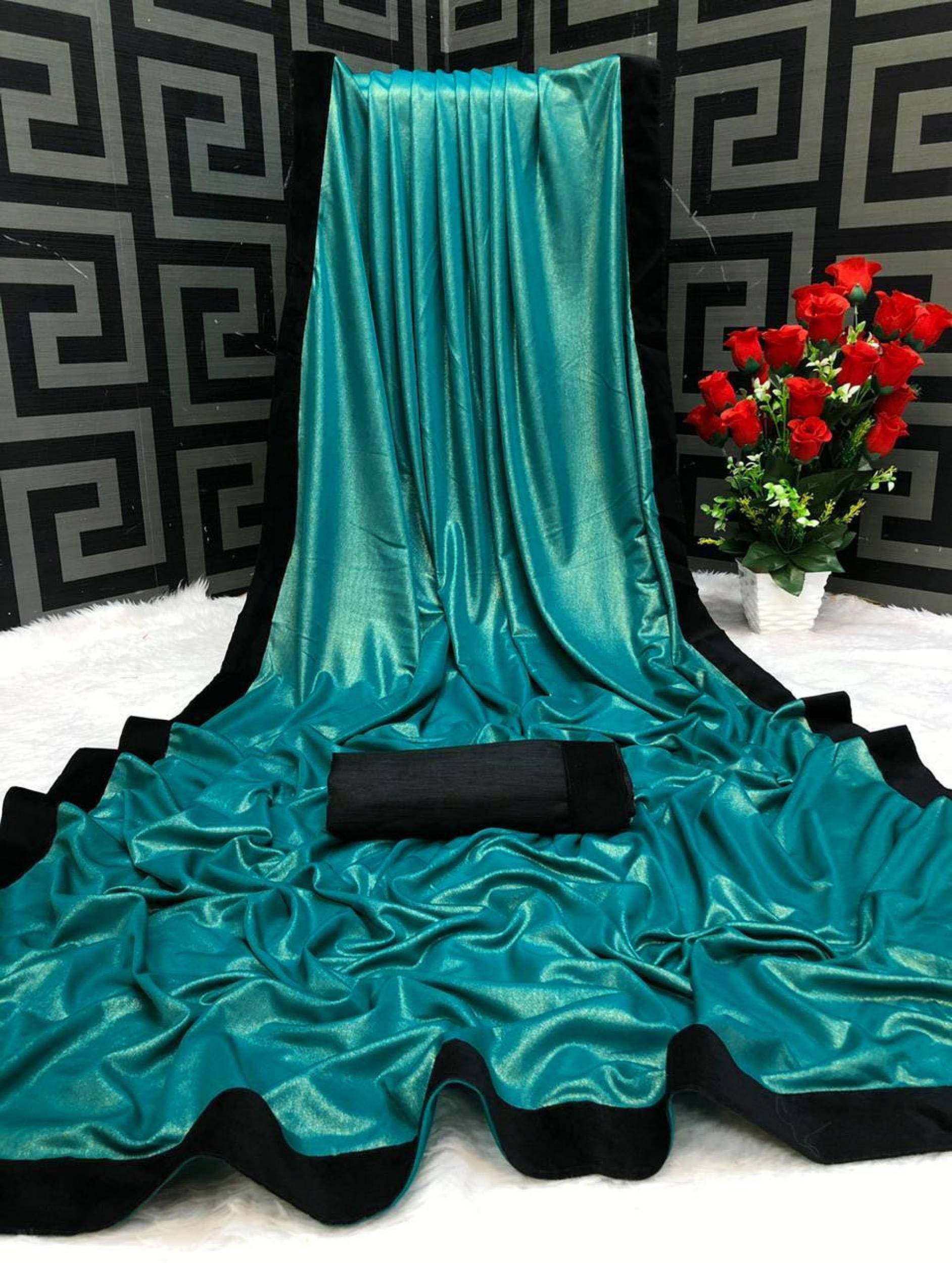 Shivadit ethnic Lycra Solid Saree With Unstitched Blouse Piece ( Teal ) Shivadit ethnic Lycra Solid Saree With Unstitched Blouse Piece ( Teal )