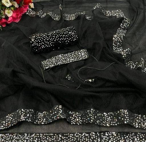     			Shivadit ethnic Net Embroidered Saree With Unstitched Blouse Piece ( Black )