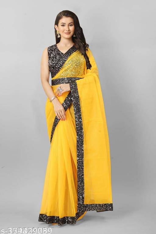     			Shivadit ethnic Net Embroidered Saree With Unstitched Blouse Piece ( Yellow )