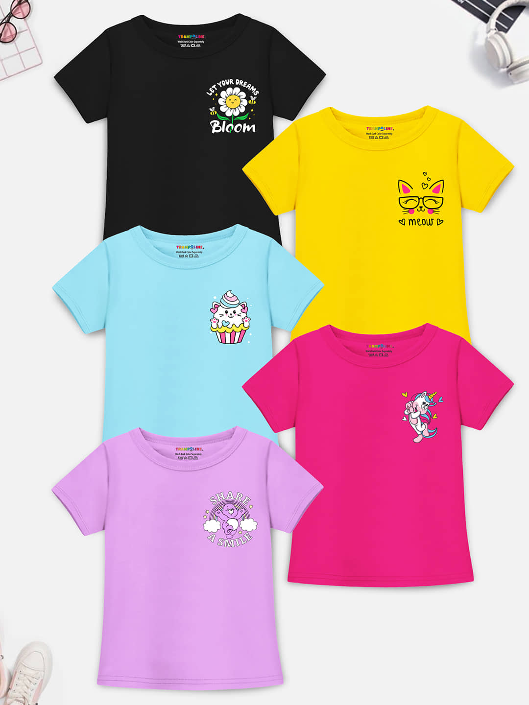 Trampoline Pack of 5 Girls Cotton Blend T-Shirt ( Multicolor1 )