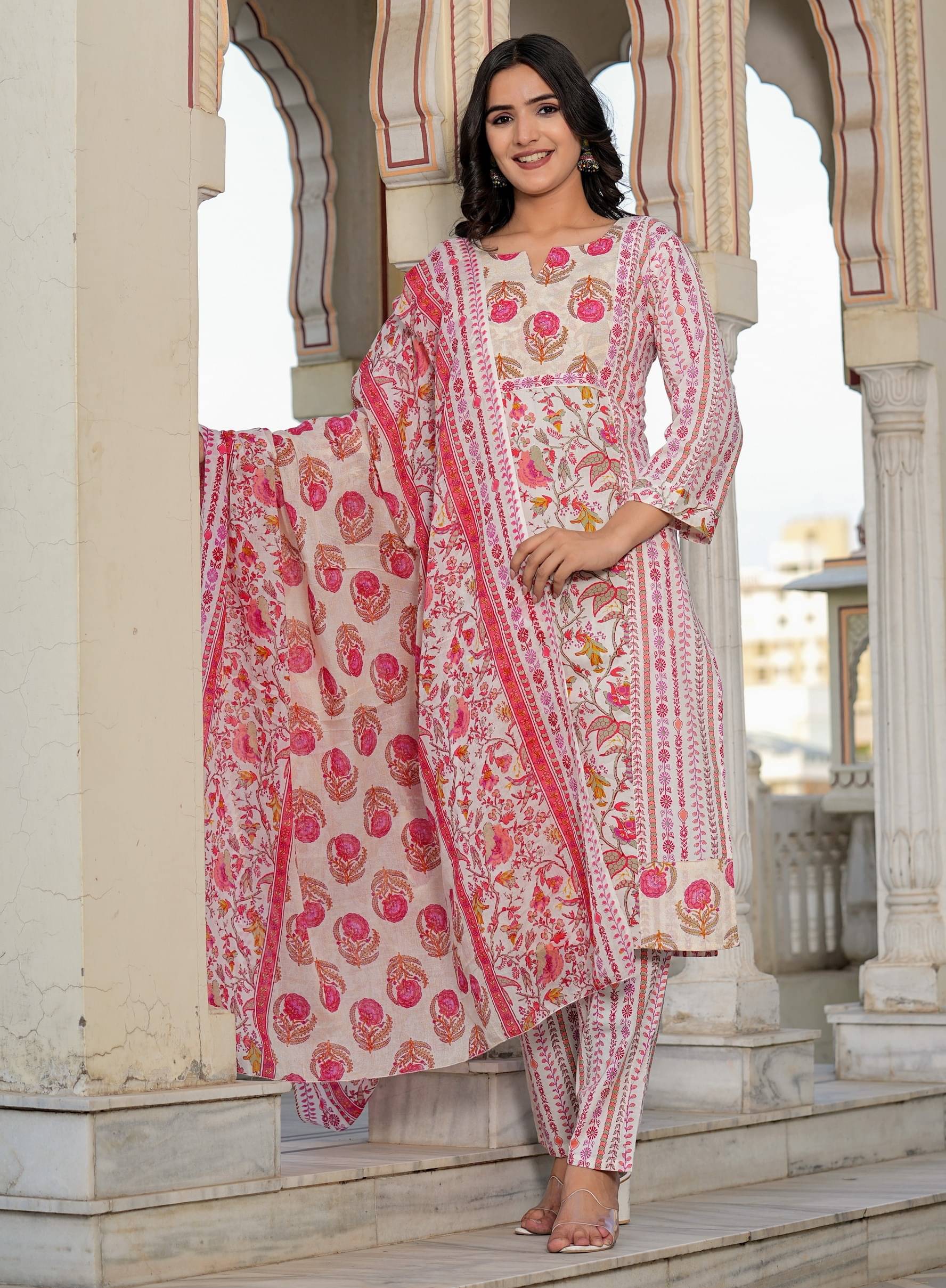     			Vbuyz Cotton Printed Kurti With Pants Women's Stitched Salwar Suit - Pink ( Pack of 1 )