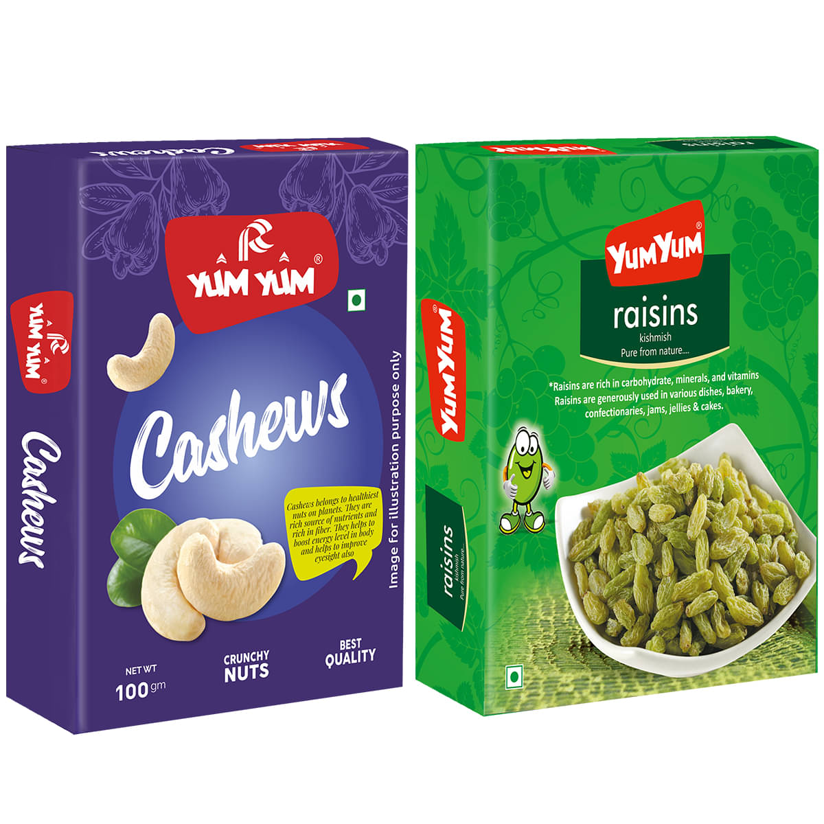 YUM YUM Premium Dry Fruits Combo Pack 200g- Cashews, Raisins (2 x 100 g) YUM YUM Premium Dry Fruits Combo Pack 200g- Cashews, Raisins (2 x 100 g)