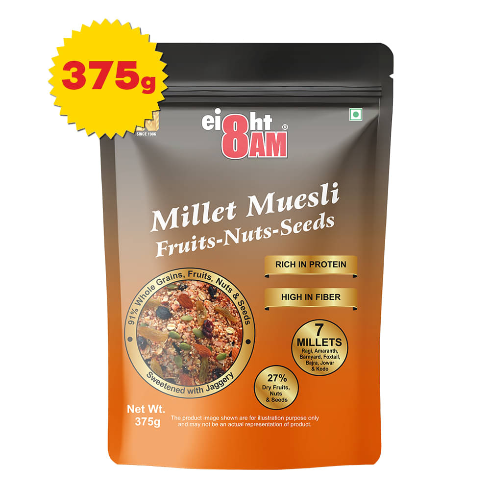 8AM Fruits-Nuts-Seeds Millet Muesli 375 gm 8AM Fruits-Nuts-Seeds Millet Muesli 375 gm