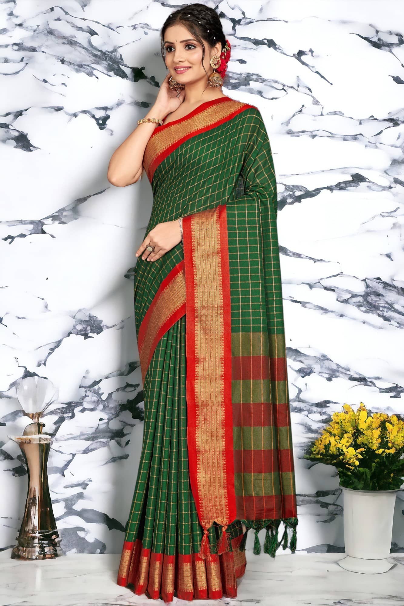 AMTHI Cotton Silk Woven Saree With Unstitched Blouse Piece ( Green ) - Sarees | Buy online on ZillyBuy