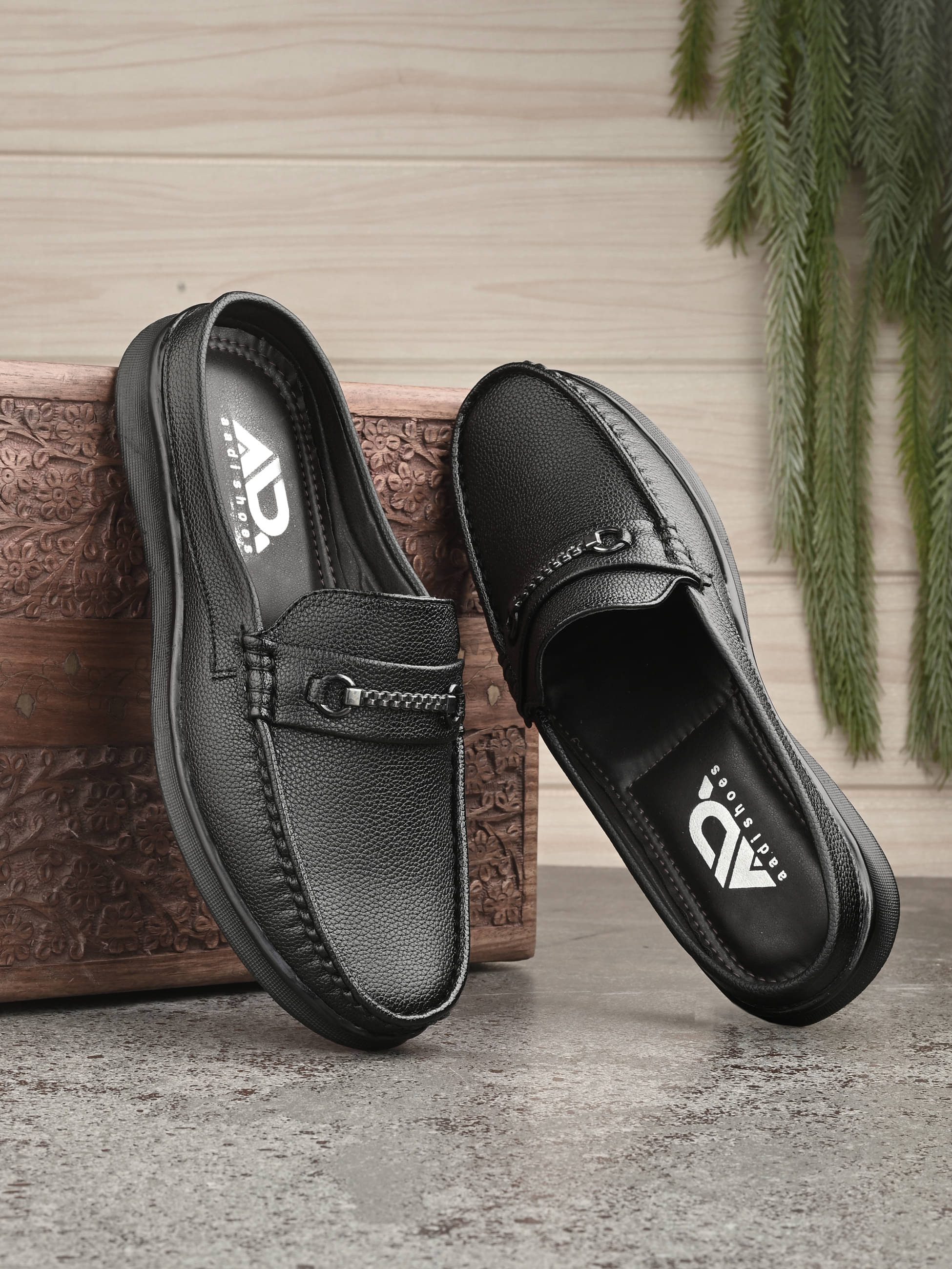     			Aadi Half Back Open Black Men's Mules Shoes