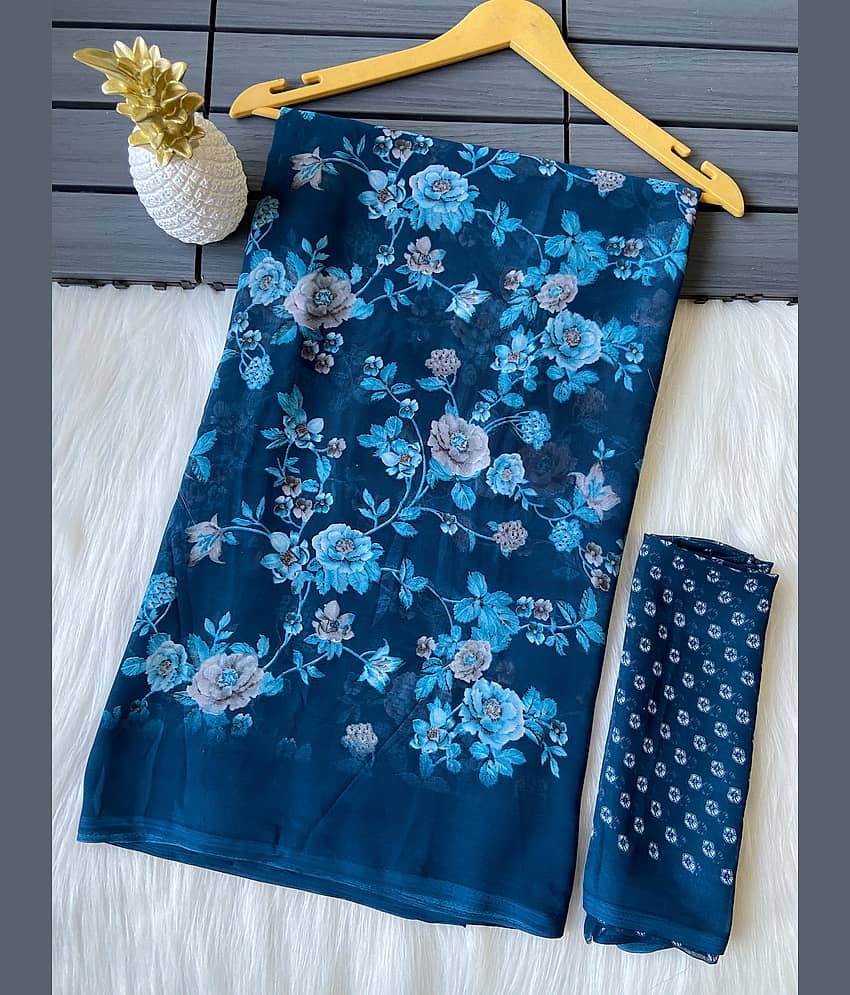 BHAVIKA SILK MILLS Georgette Printed Saree With Unstitched Blouse Piece ( Maroon ) - Sarees | Buy online on ZillyBuy
